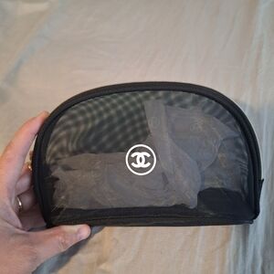 CHANEL Black Mesh Logo Pouch
